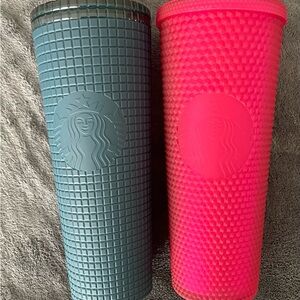 Starbucks Blue and Pink Textured Tumblers